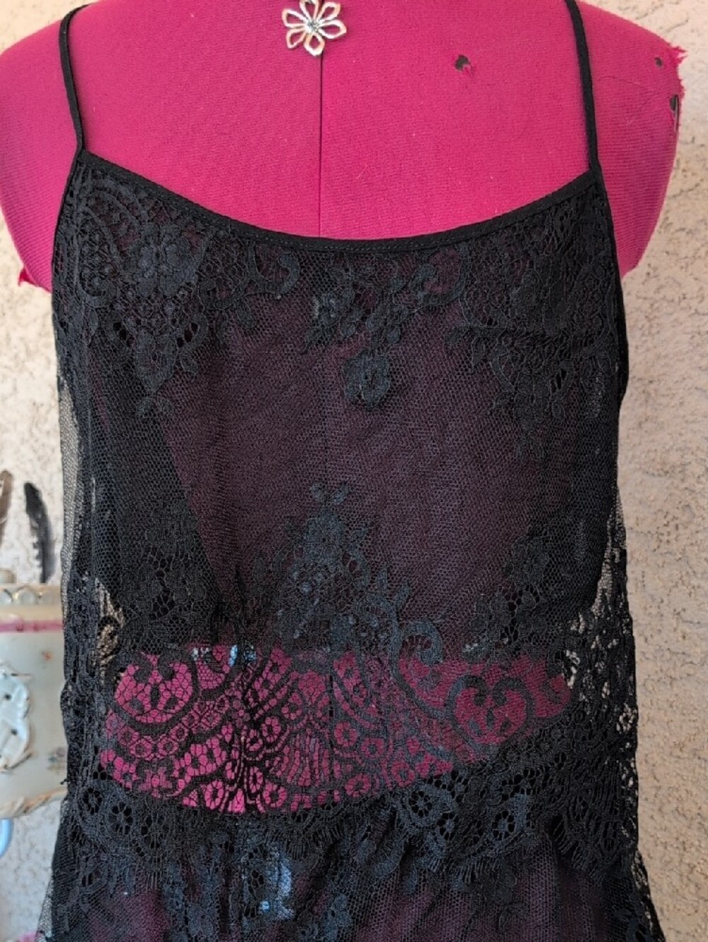 2 Pc lingerie By In Bloom Sz M Sheer Lace Cami &  Bottoms- Black - Picture 2 of 10